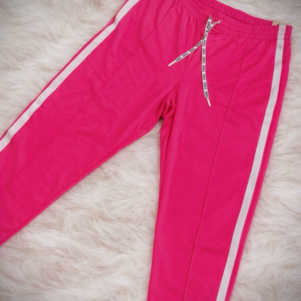 PINK Victoria's Secret Hot Pink Joggers with White Stripes